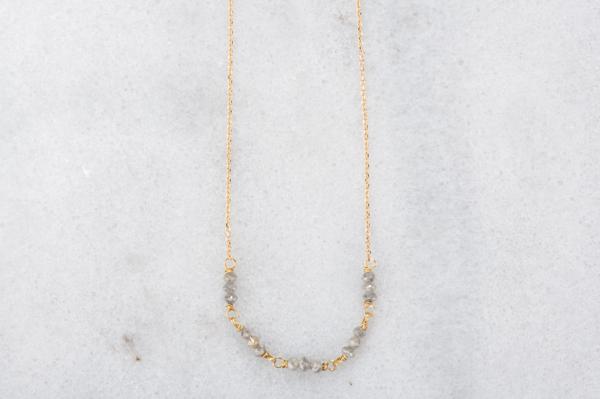 Natural Grey Diamond Beaded Necklace ~ in Gold