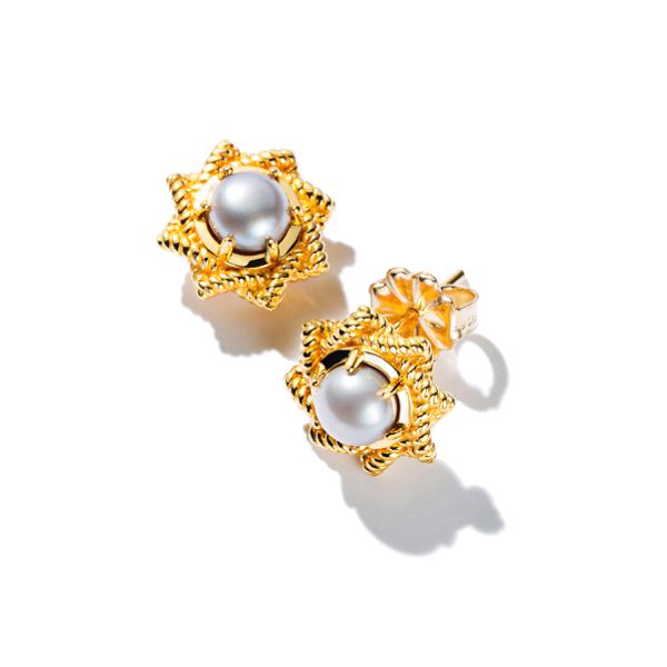 Starry Night Pearl Post Earrings - 14kt yellow gold