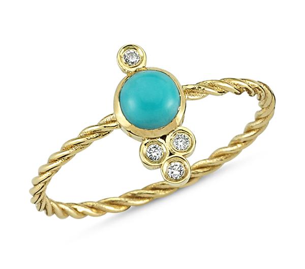 Nirvana Diamond and Turquoise Cable Ring