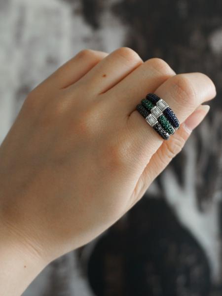 Emerald Stacked half eternity band with baguette diamonds