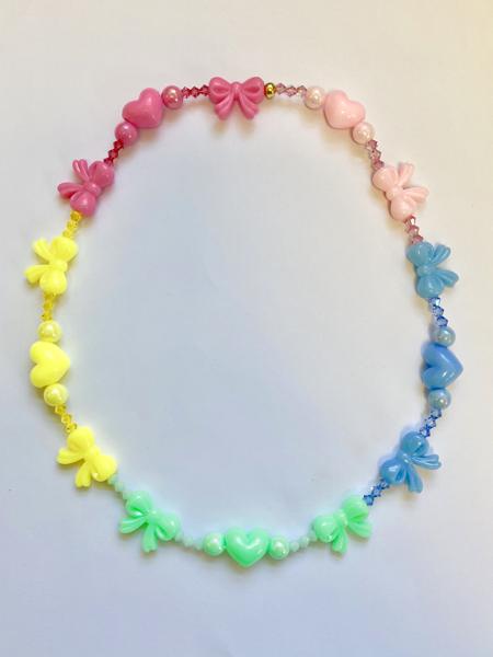 One of A Kind: "Rainbows Inch By Inch" Pastel Bow Necklace