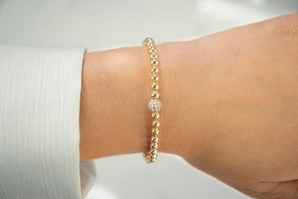 6mm 14k Gold And Diamond Ball On A Gold-Filled Beaded Bracelet