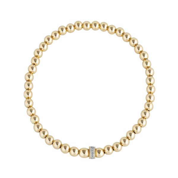 14k Gold and Diamond Rondel on a Gold-Filled Stretch Beaded Bracelet
