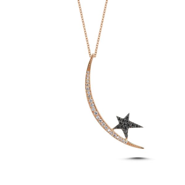 Sliver Diamond Moon with Black Star Pendant