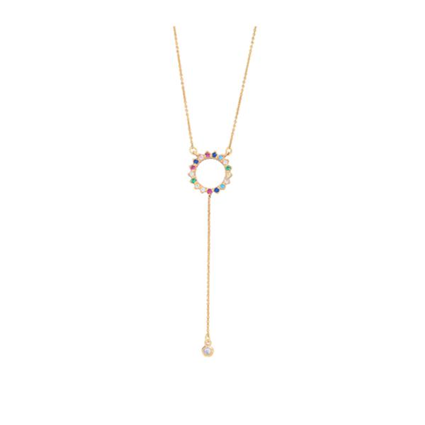 Rainbow Circle Tie Necklace - Gold plated
