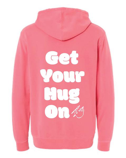 Premium PUFF PRINT SLOTH - Get Your Hug On - PINK Pigment Dyed