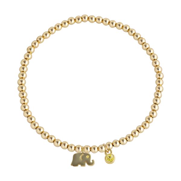 Elephant Drop Charm on a Gold-filled Beaded Bracelet