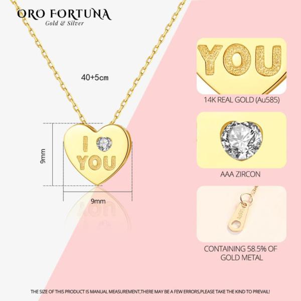 Dainty 14K Gold Love You, Heart Pendant Jewellery for Women