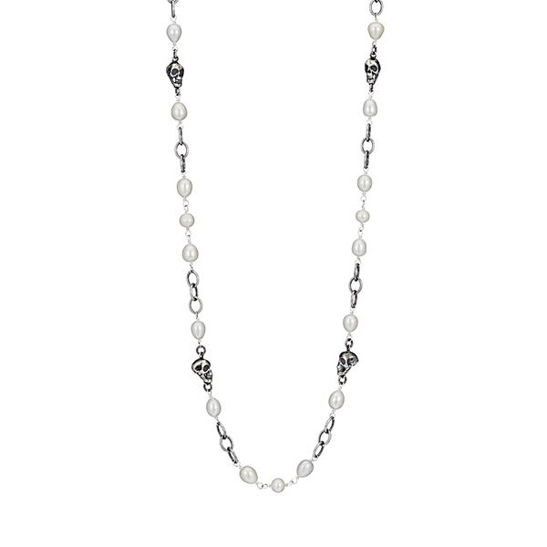 Calvary Skull and Pearls Flapper Necklace