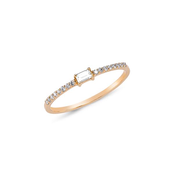 Baguette and White Diamond Linear Ring