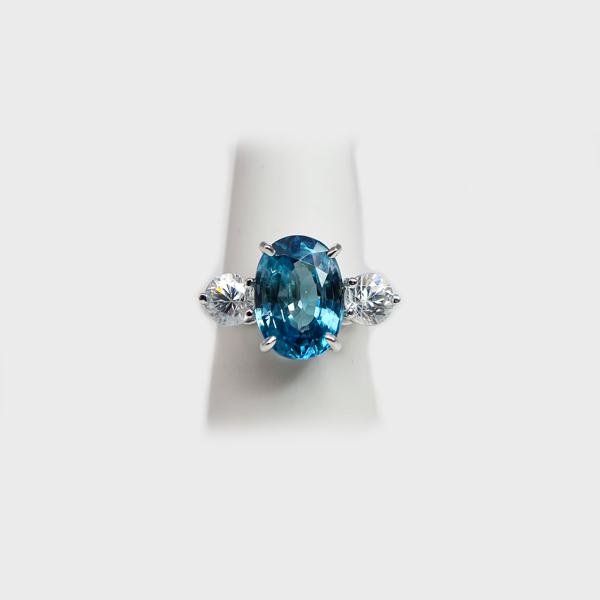 Blue & White Zircon Three Stone Ring