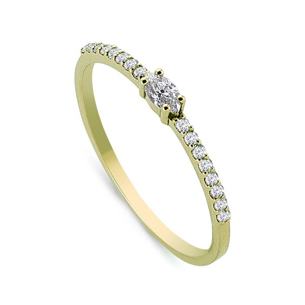 Marquise and White Diamond Linear Ring