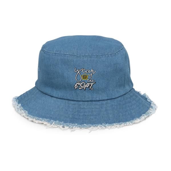 #YearOfTheGOAT 23 Distressed denim bucket hat Embroidered Logo