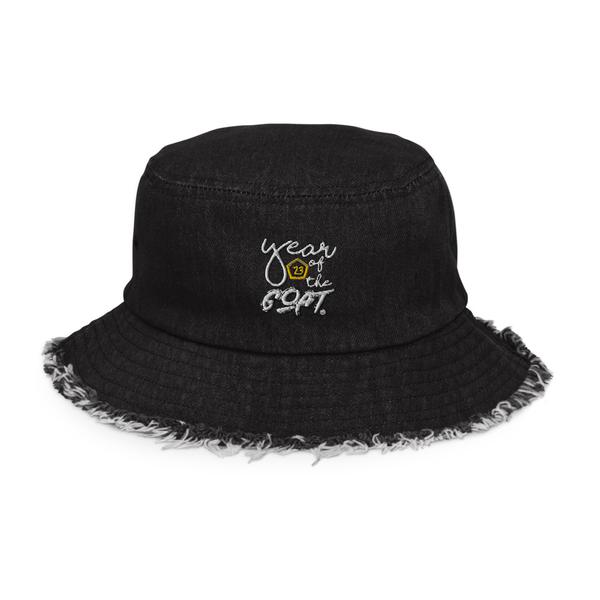 #YearOfTheGOAT 23 Distressed denim bucket hat Embroidered Logo
