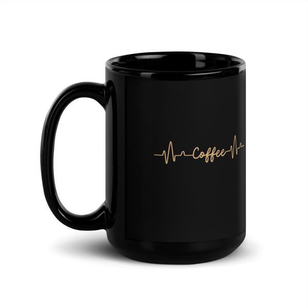 Black Glossy "Heartbeat" Coffee Mug