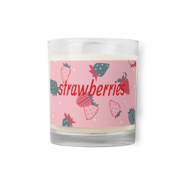 Glass jar soy wax  strawberries candle